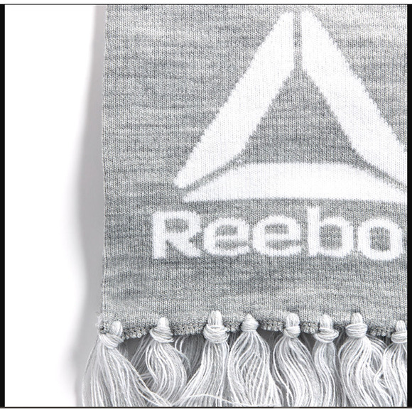 Reebok Fringed Scarf Logo Gray White Soccer One Size Men's Women's New - Picture 3 of 12